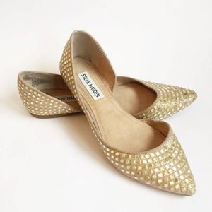 Steve Madden Eligant Womens Gold Embellished Pointed D’orsay Flats Size 8.5